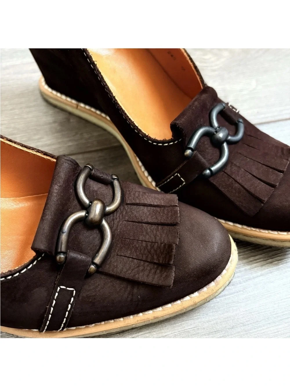 Arche Suede Wedge Loafers Sz 37.5 / 6.5 Chocolate Brown France Comfort Academia